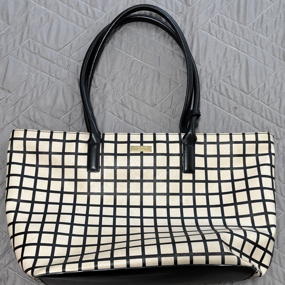 Kate Spade Black and Cream Checkered Tote